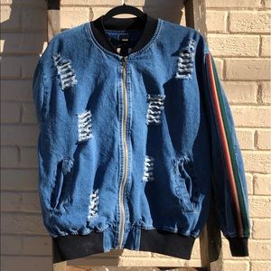 Oversized distressed denim jacket